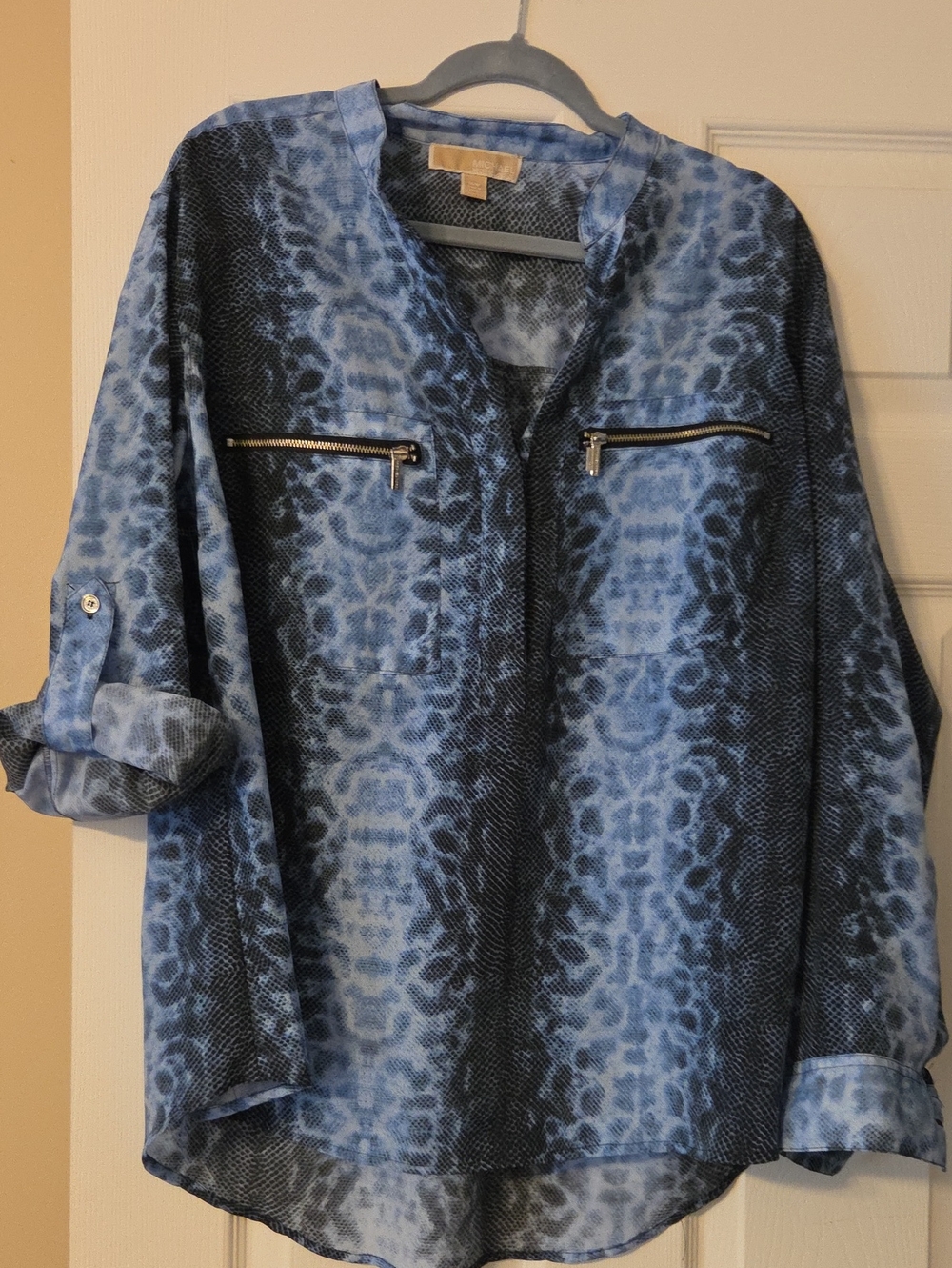 MICHAEL Michael Kors Blue Animal-Print Roll-Tab Tunic with Zip Details
